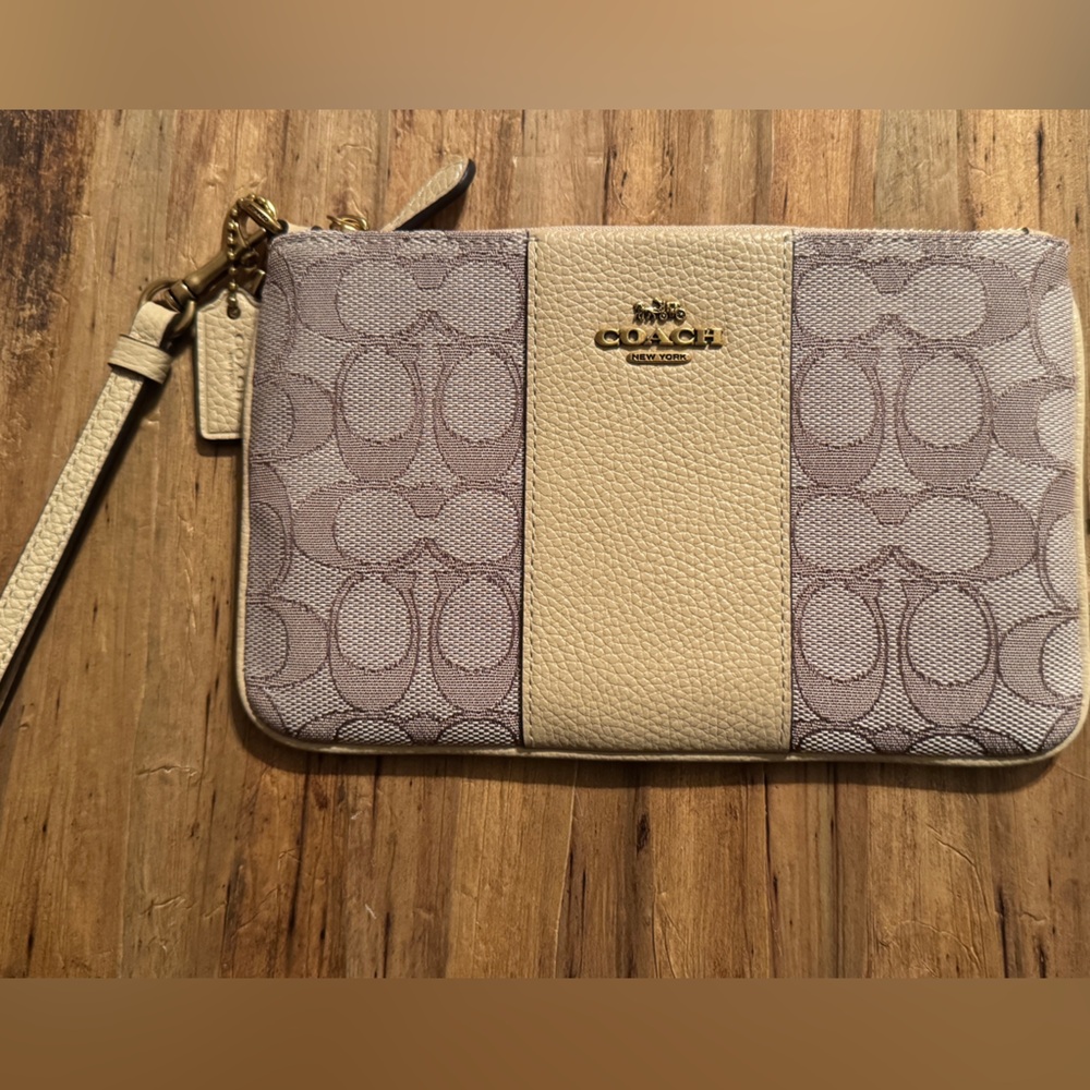 Coach Signature Zip Wristlet in Neutral Beige